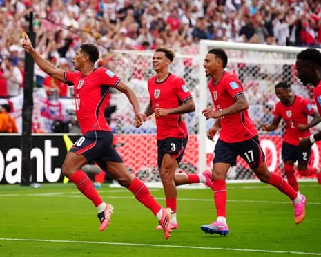 Jude Bellingham scores the opening goal for England against Panama in New Jersey.