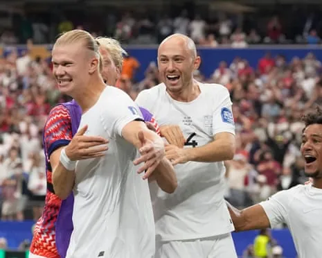 Norway's Erling Haaland celebrates after scoring.
