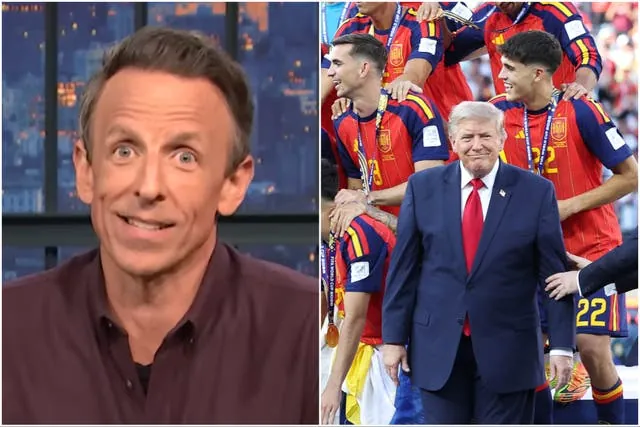 Seth Meyers pointed out the irony of Trump celebrating with Spain after slamming the European nation just days earlier