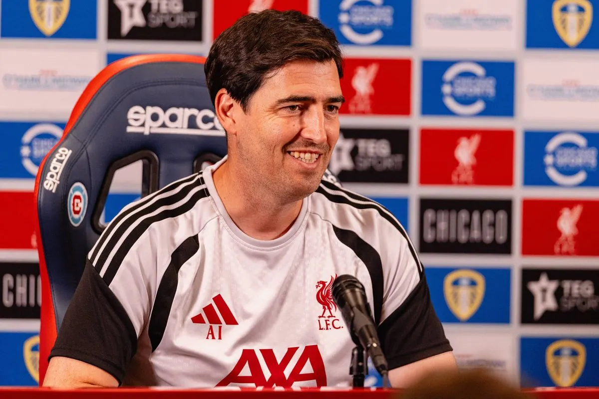 CHICAGO, ILLINOIS - JULY 30: Andoni Iraola of Liverpool FC speaks during a press conference on July 30, 2026 in Chicago, Illinois. (Photo by Nikki Dyer/Liverpool FC via Getty Images)