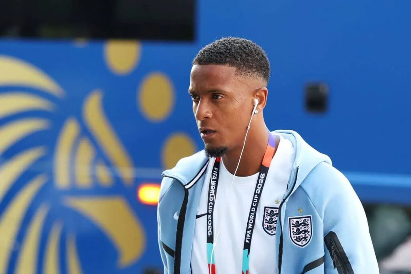 Image of Ezri Konsa in England training gear from the chest up